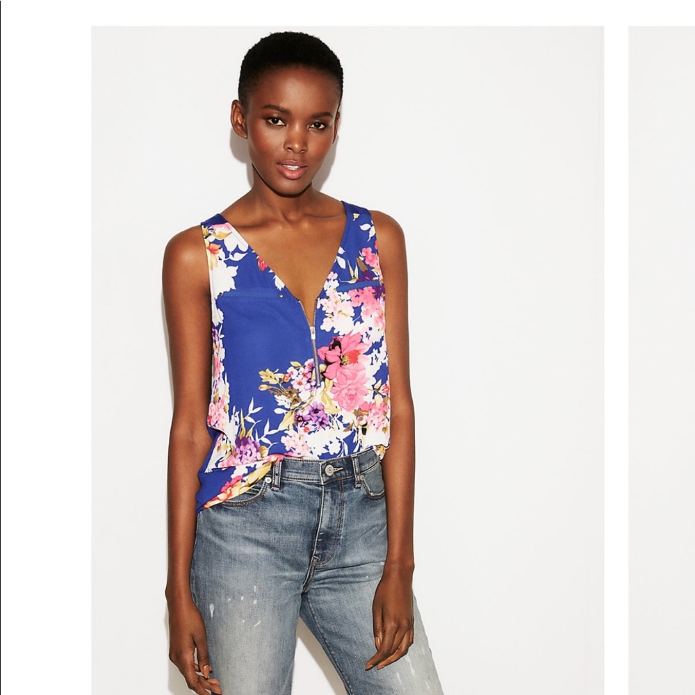 Express floral zip front tank